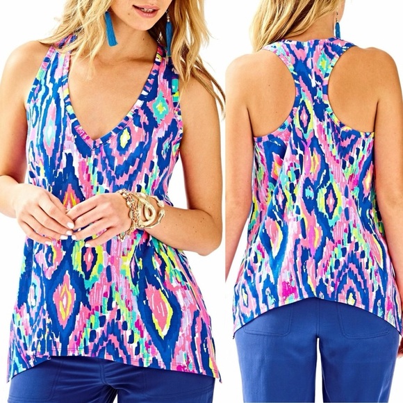 Lilly Pulitzer Tank Top Kiawah Racerback‎ Multi Luminescent Shirt Blouse Small - Picture 1 of 8